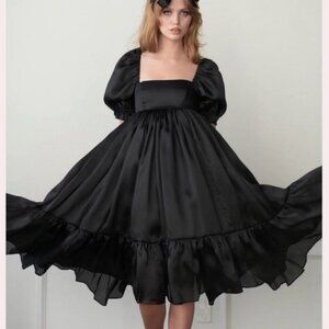 NEW NWT Selkie Silk Caviar French Puff Dress Black XS
